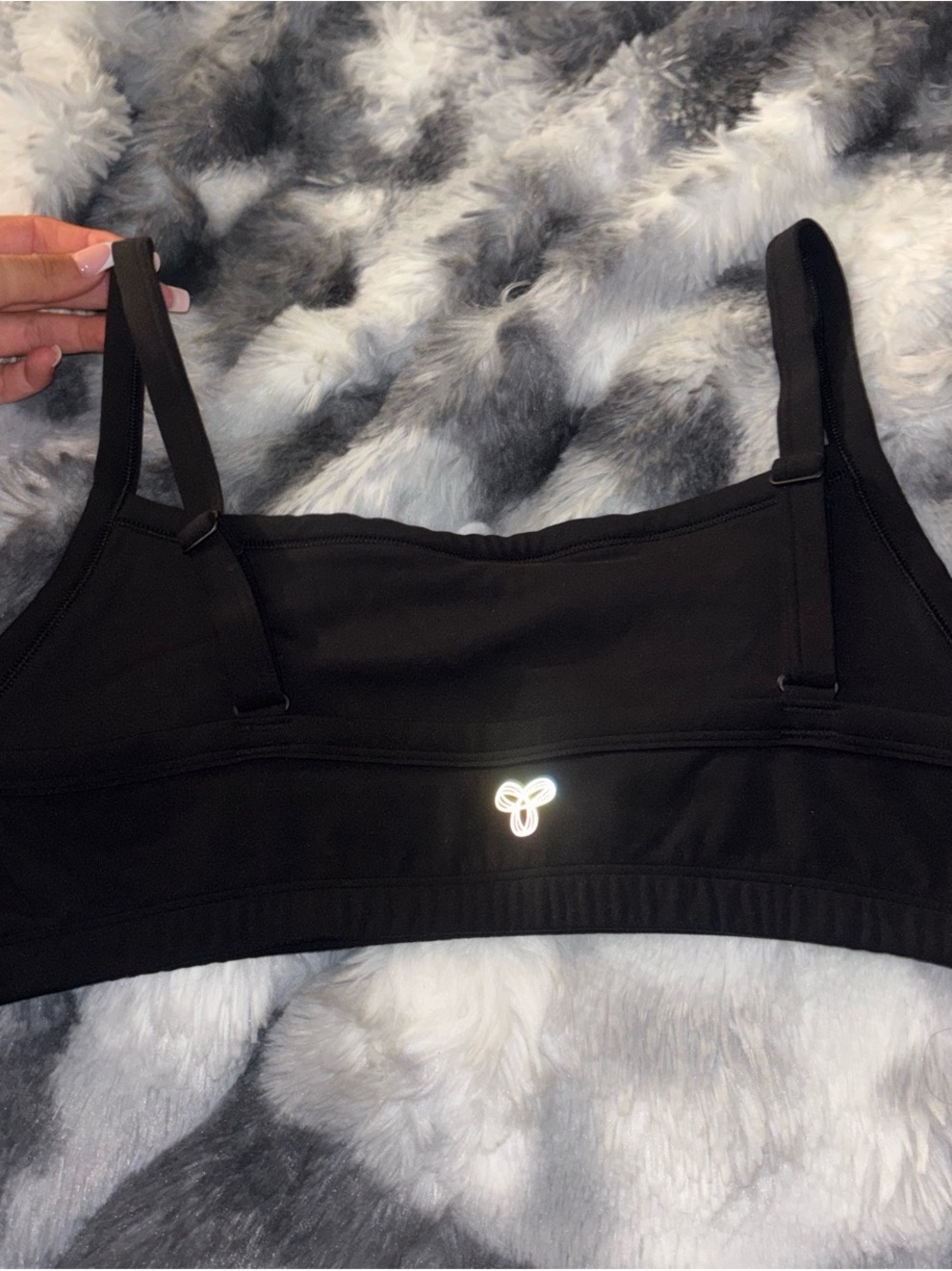 Aritzia Black Adjustable-Strap Sports Bra with Reflective Logo Accent